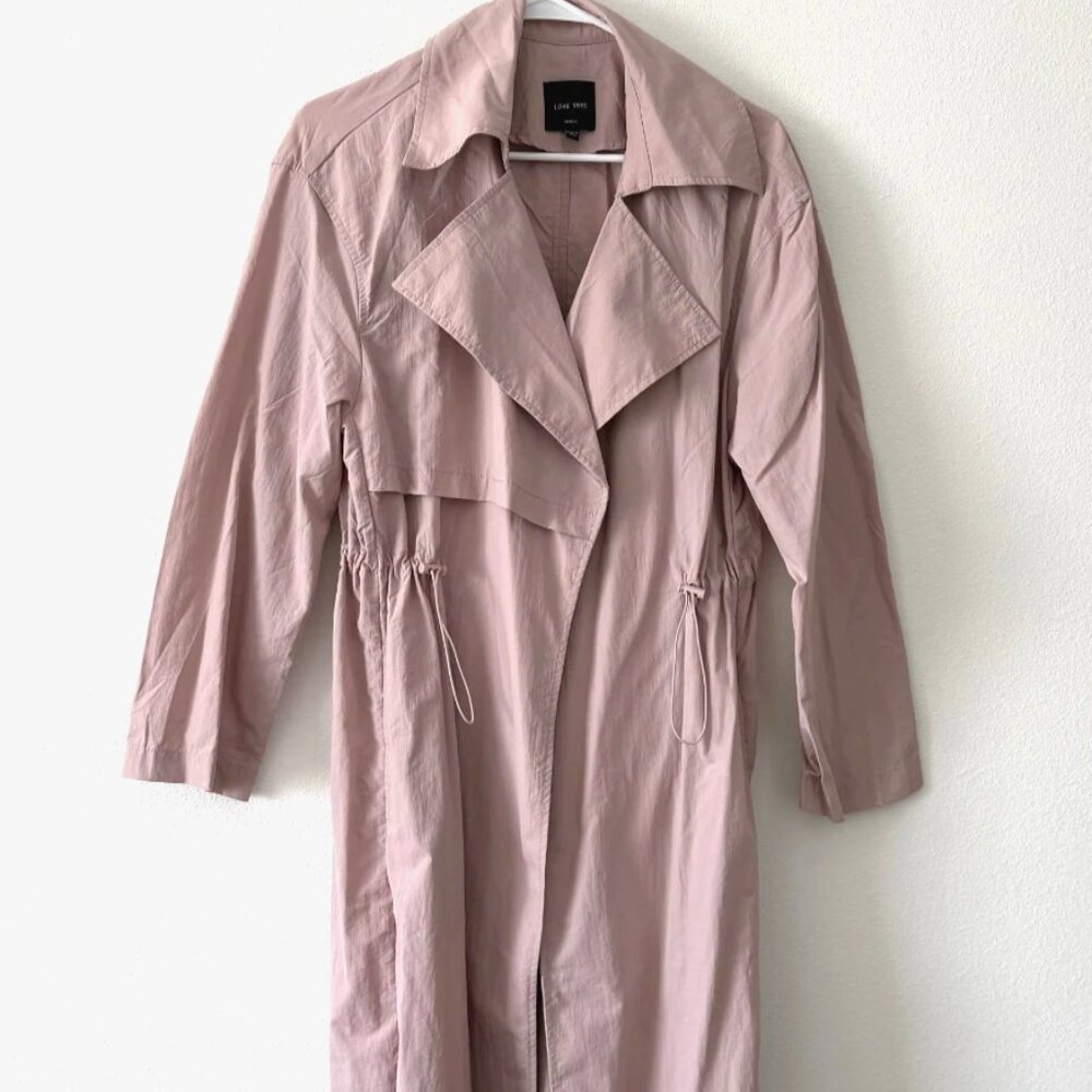 Love Tree Blush Pink Open Front Drawstring Waist Trench Coat Jacket Small NWOT